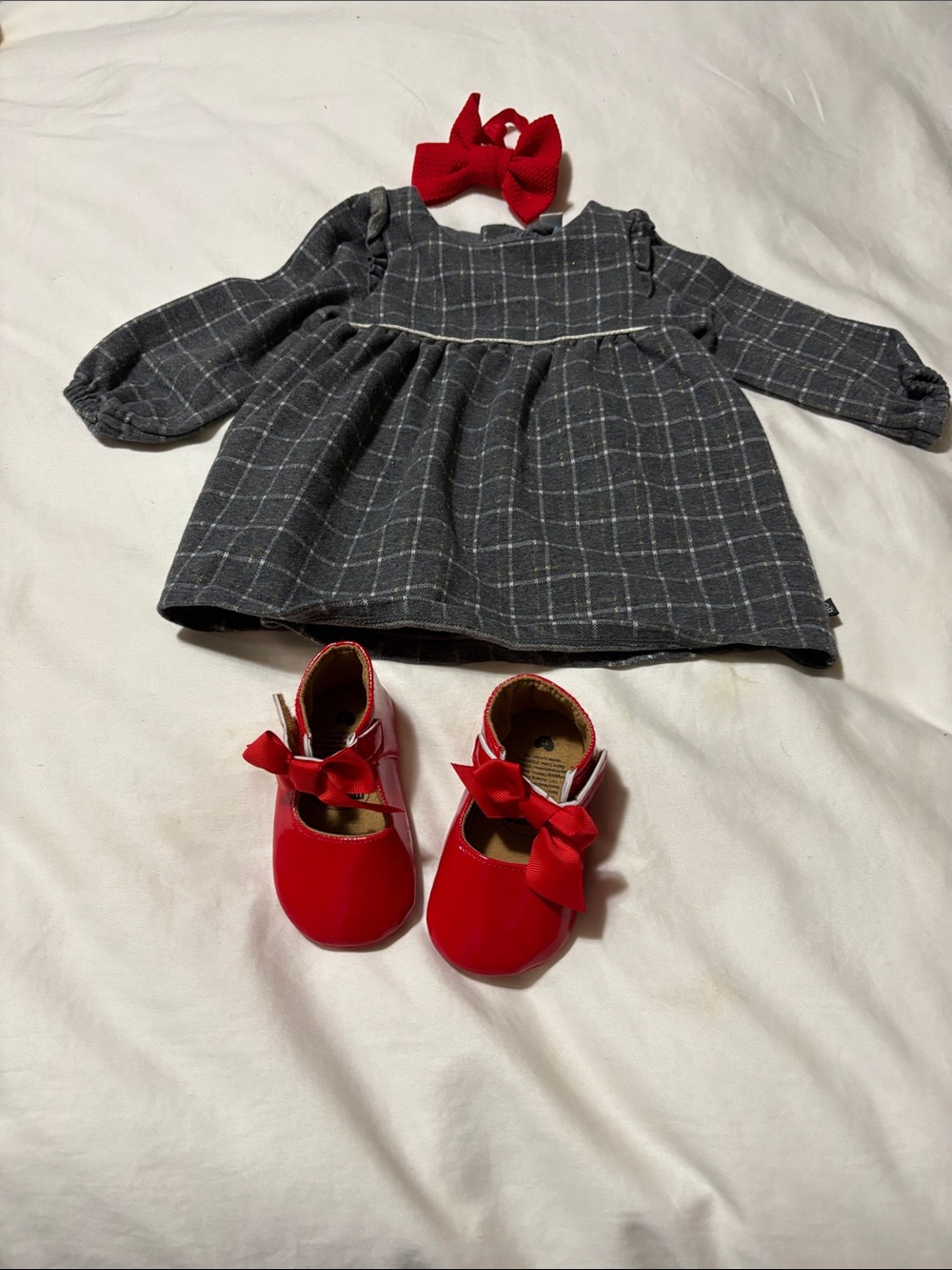 BiBi Red Bow Baby Mary Jane Shoes and dress 1 year old